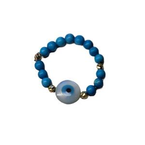 BLUE Evil Eye 18k Gold Flexible Adjusted Ring New with tags NWT With blue